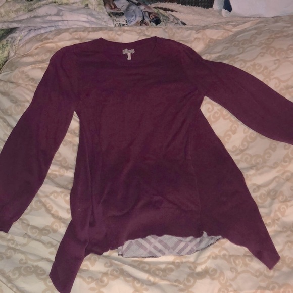 LOGO by Lori Goldstein plum front, plaid back Light Sweater front, flannel back - Picture 2 of 6